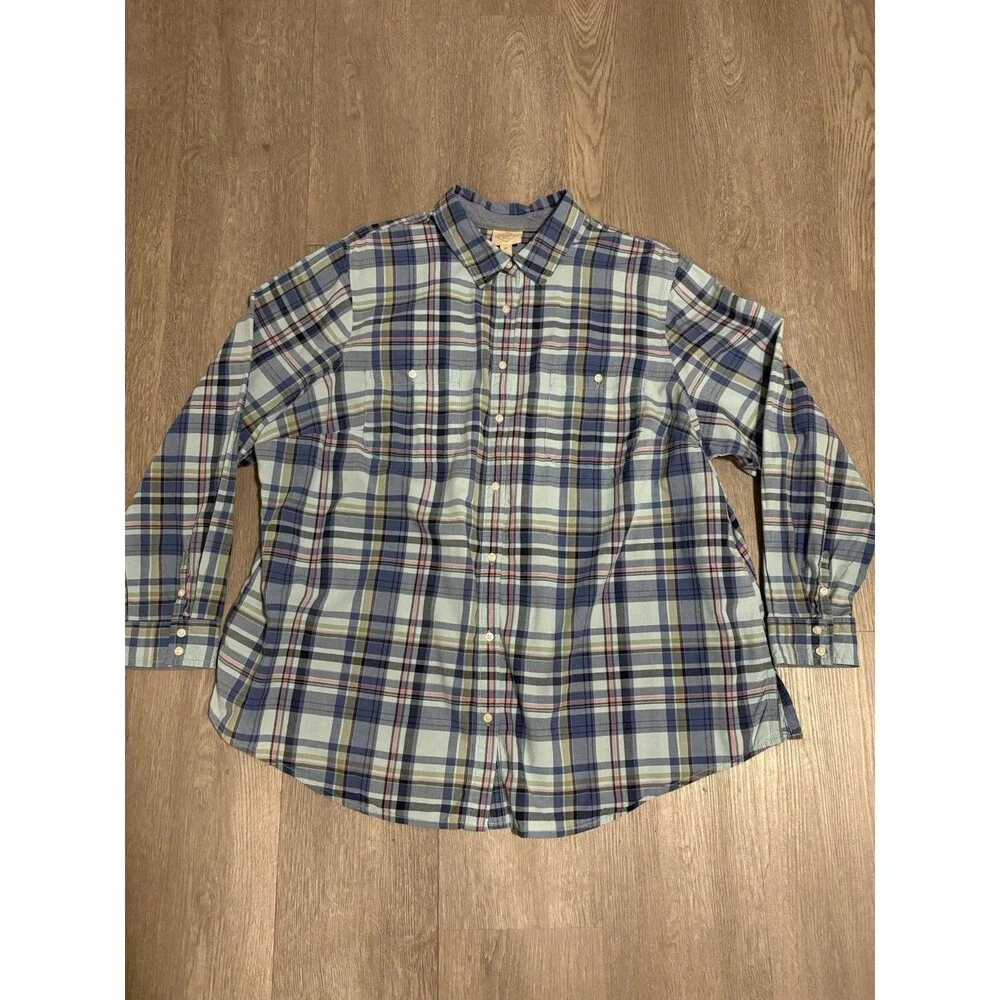 St. John’s Bay Blue Plaid Long Sleeve Button Up Shirt Womens Sz 2X 90s Mom Style